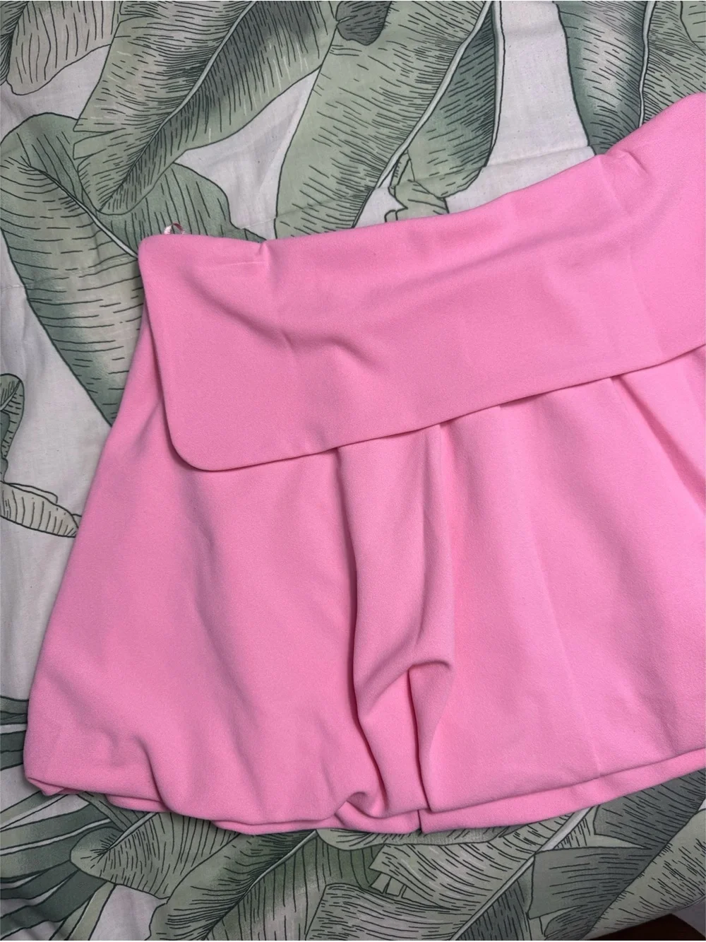 Zara Bubblegum Pink Mini Bubble Skirt Fold Over Waist Lined Pull On Small NWOT